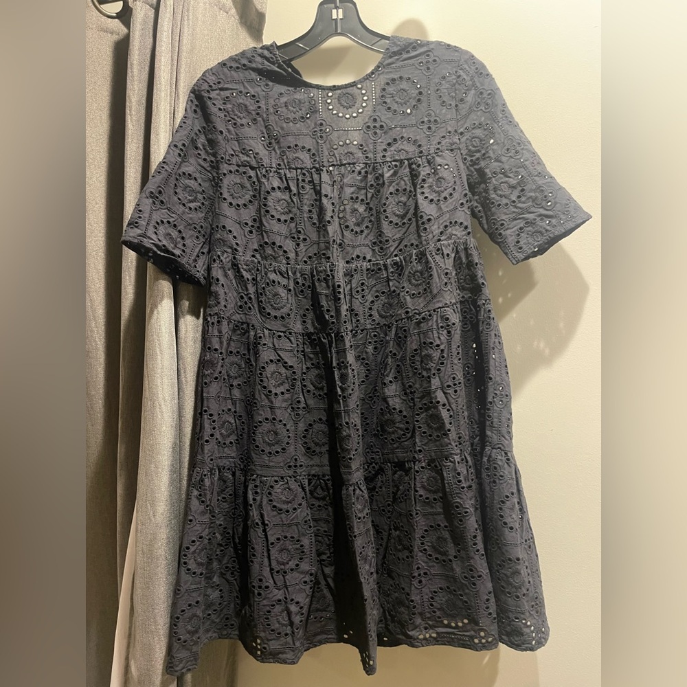 STAUD Black Eyelet Broderie Midi Dress
